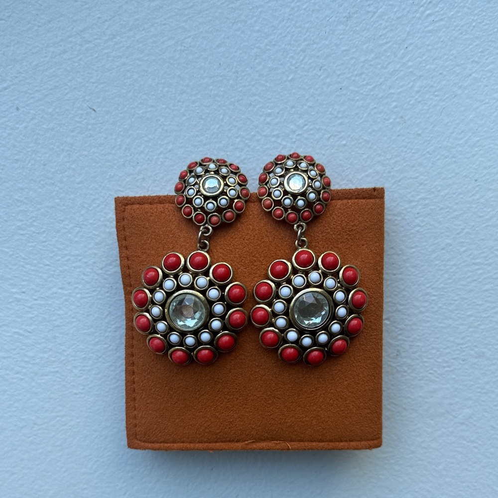 J. Crew Red, White, and Gold Statement Earrings
